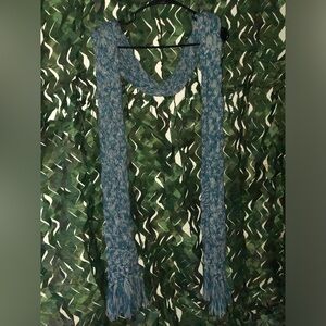 Blue and White Knit Scarf